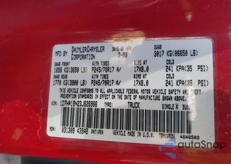 2003 Dodge Ram 1500 St/Slt z USA, uszkodzony, nr VIN 1D7HA18N23J626966